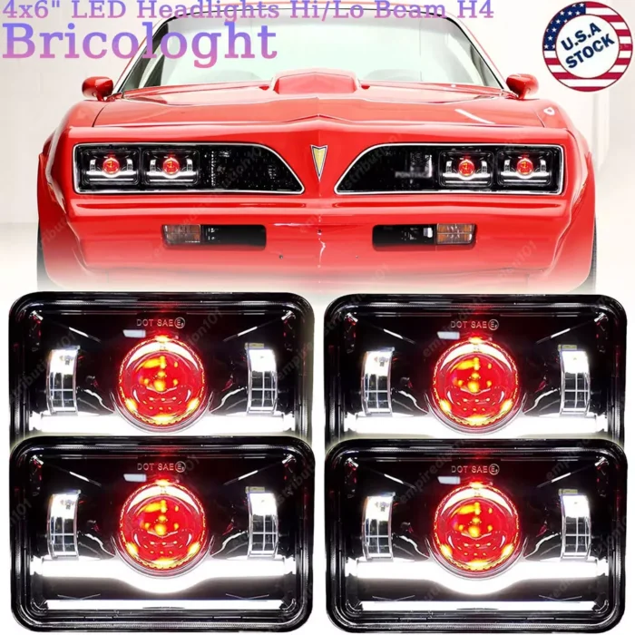 4pcs 4x6 LED Headlights Fit Pontiac Firebird Trans AM 1977 1978 1979 1980 1981
