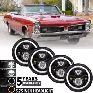 4pcs 5 3/4" 5.75 LED Headlights HI/LO Halo Ring DRL for Pontiac GTO Grand Prix