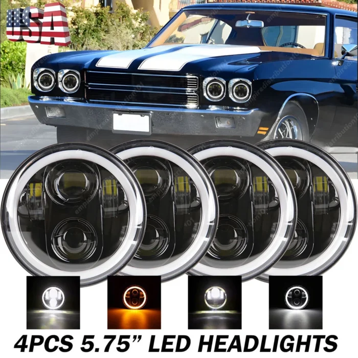 4pcs 5 3:4 5.75 LED Headlights Halo HI:LO for Pontiac GTO Grand Prix Firebird