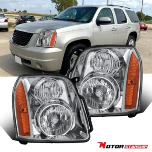 Chrome Front Headlights Head Lamps for 2007-2014 GMC Yukon Denali XL1500 2500