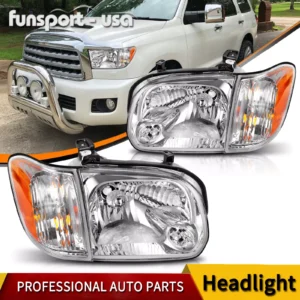 Chrome Headlights Fit 2005 2006 Toyota Tundra / 05-07 Sequoia Headlamps
