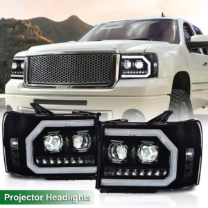Fit For 2007-2013 GMC Sierra 1500 2500HD 3500HD LED DRL Tube Projector Headlight