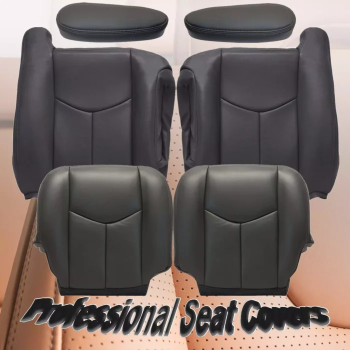 For 03-06 GMC Sierra Chevy Silverado Front Bottom & Top Leather Seat Cover Gray