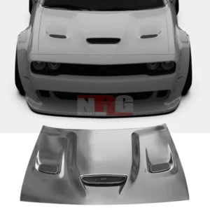 For 2008-2023 Dodge Challenger Hellcat style ALUMINUM hood with vented bezels