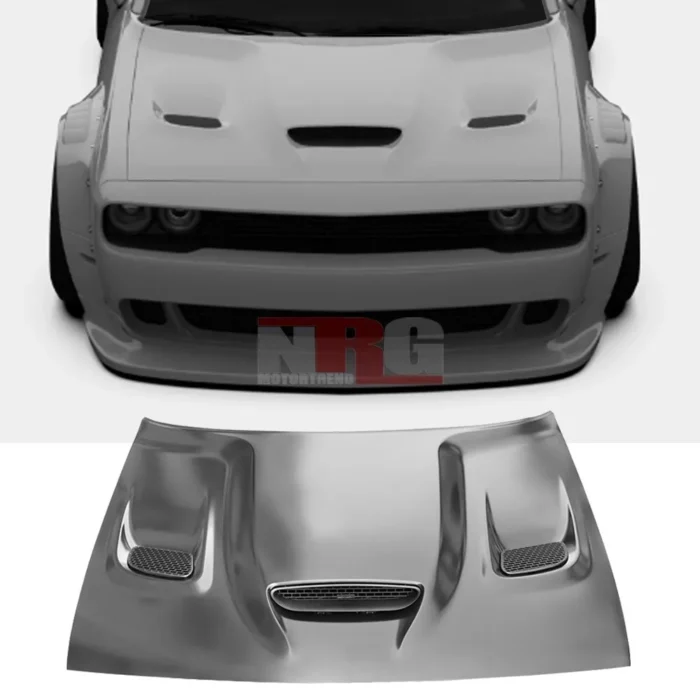 For 2008-2023 Dodge Challenger Hellcat style ALUMINUM hood with vented bezels