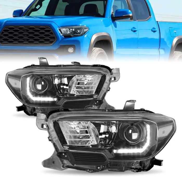 For 2016-2022 Toyota Tacoma w: LED DRL Black Projector Headlights Headlamps L+R
