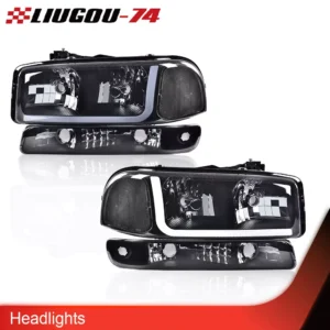 LED DRL Headlights Fit For GMC Sierra 1999-2007 Yukon XL 1999-2006 Black Smoke