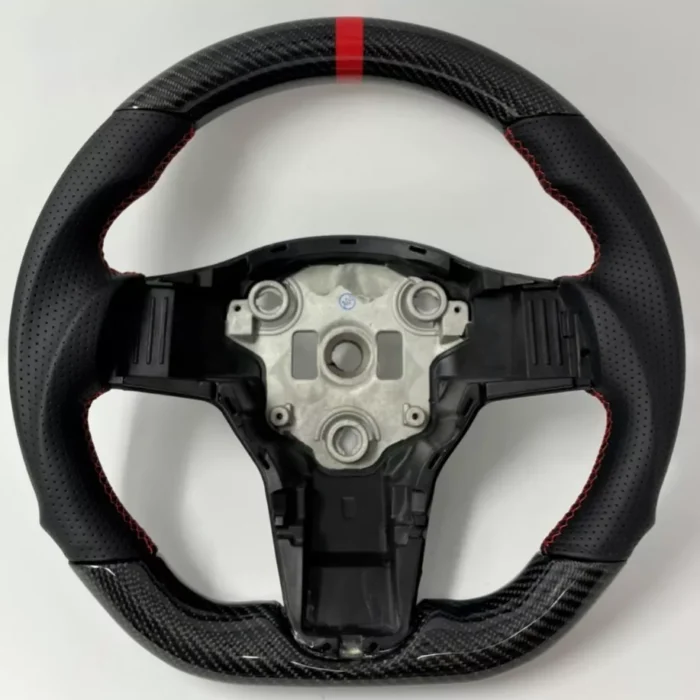 REVESOL Real Carbon Fiber Steering Wheel Red Ring for Tesla Model 3 Model Y NEW
