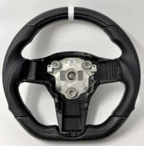 REVESOL Real Carbon Fiber Steering Wheel White Ring for Tesla Model 3 Model Y