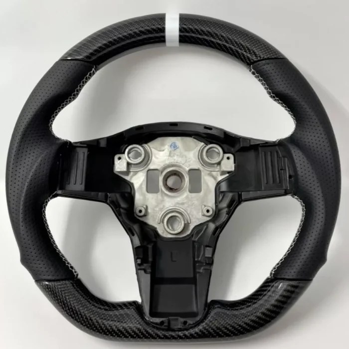 REVESOL Real Carbon Fiber Steering Wheel White Ring for Tesla Model 3 Model Y