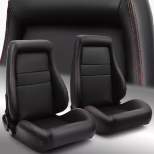 Universal 1 Pair Black OBS Style Seats Reclinable PVC Leather Car Seats