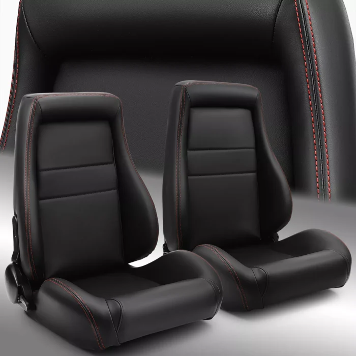 Universal 1 Pair Black OBS Style Seats Reclinable PVC Leather Car Seats