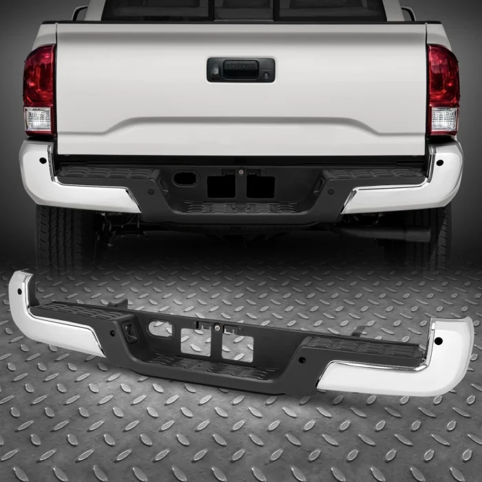 16-23 Toyota Tacoma Chrome Steel Rear Step Bumper Assembly w: Sensor Holes