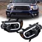 2012-2015 Toyota Tacoma Bar Headlights Halogen w: LED DRL Clear Lens LH+RH