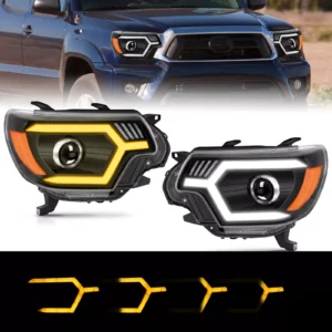 2012-2015 Toyota Tacoma Black LED Projector Headlights Switchback Pair w/RGB