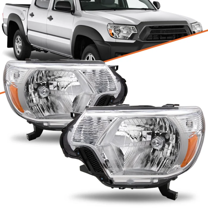 2012-2015 Toyota Tacoma Pickup Chrome Headlights Amber Corner Headlamps Pair 2012-2015 Toyota Tacoma Pickup Chrome Headlights Amber Corner Headlamps Pair