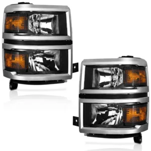 2014-2015 Chevy Silverado 1500 Chrome Headlights Headlamps L+R Pair