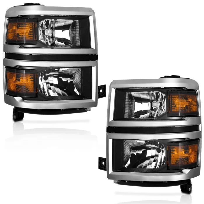 2014-2015 Chevy Silverado 1500 Chrome Headlights Headlamps L+R Pair 2014-2015 Chevy Silverado 1500 Chrome Headlights Headlamps L+R Pair