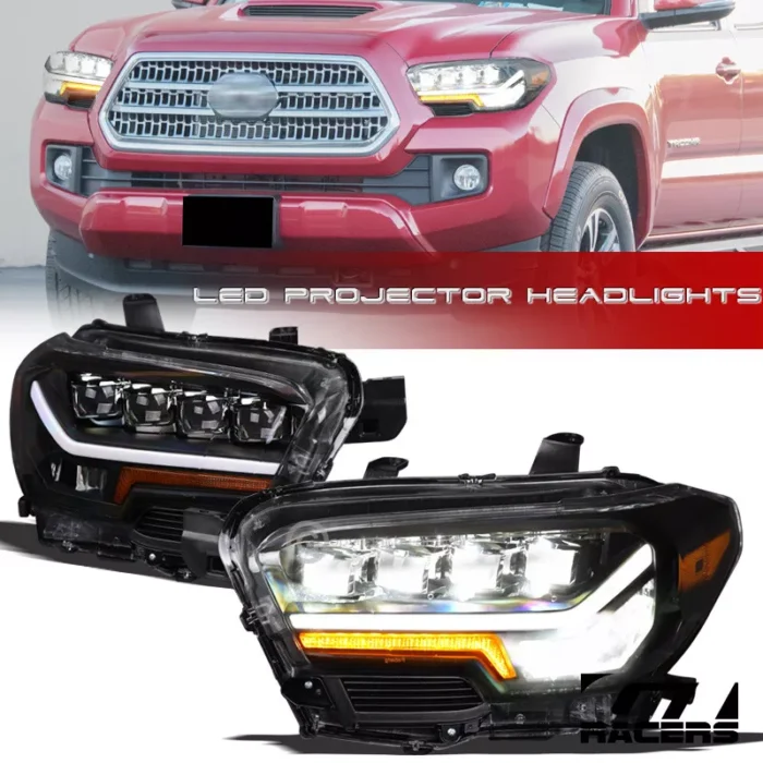 2016-2022 Toyota Tacoma Black Full LED Sequential Quad Projector Headlights 2016-2022 Toyota Tacoma Black Full LED Sequential Quad Projector Headlights
