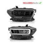 2016-23 Toyota Tacoma Pair Black Housing LED Tube Reflector Headlights RH+LH 2