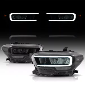 2016-23 Toyota Tacoma Pair Black Housing LED Tube Reflector Headlights RH+LH