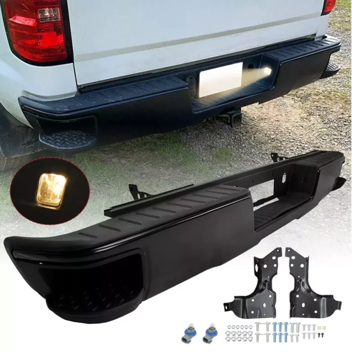 Black Rear Step Bumper w:o Sensor Holes For 14-18 Chevy Silverado:Sierra 1500 Black Rear Step Bumper w:o Sensor Holes For 14-18 Chevy Silverado:Sierra 1500