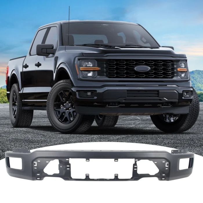 Black Steel Front Bumper Face Bar For 2024-2025 Ford F-150 w:Fog Light Holes Black Steel Front Bumper Face Bar For 2024-2025 Ford F-150 w:Fog Light Holes