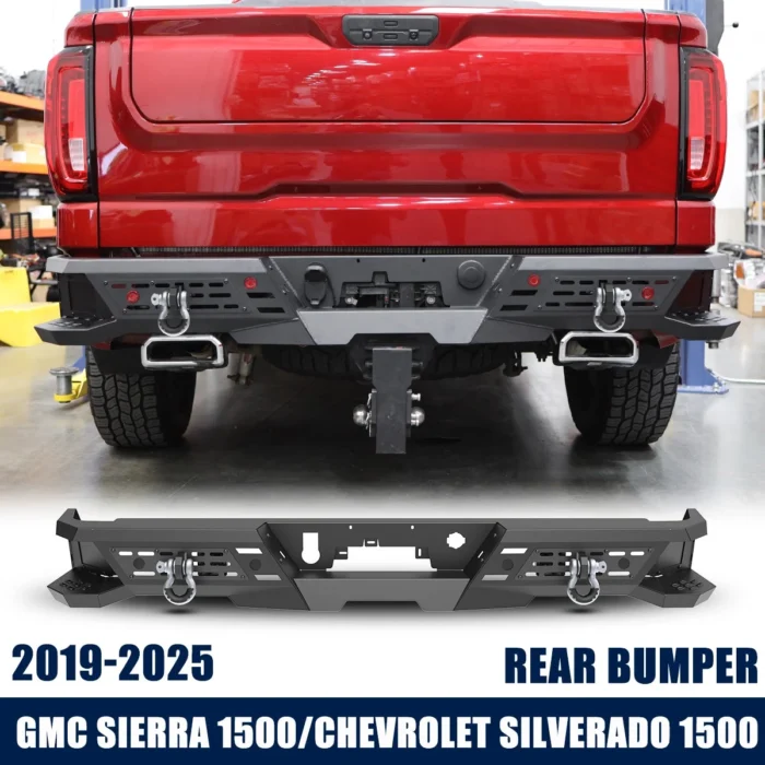 Black Steel Rear Bumper for 2019-2025 GMC sierra 1500:Chevrolet Silverado 1500 Black Steel Rear Bumper for 2019-2025 GMC sierra 1500:Chevrolet Silverado 1500