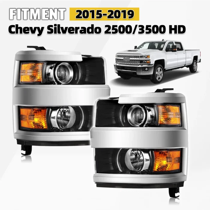 Chrome Headlights For 2015-2019 Chevy Silverado 2500HD 3500 HD Halogen Pair L+R Chrome Headlights For 2015-2019 Chevy Silverado 2500HD 3500 HD Halogen Pair L+R