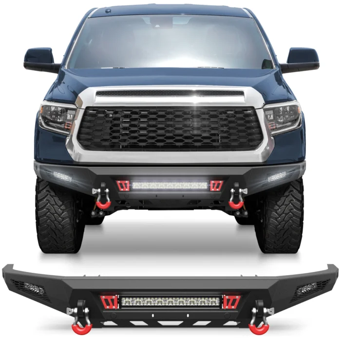 Front Bumper For Toyota Tundra 2014-21 With Sensor Holes & LED Lights & D-rings Front Bumper For Toyota Tundra 2014-21 With Sensor Holes & LED Lights & D-rings