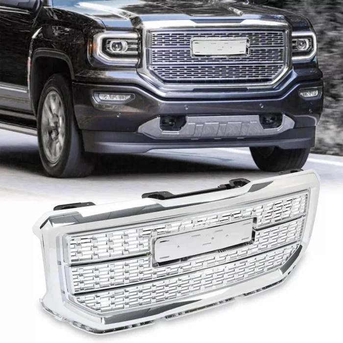 Front Upper Chrome Mesh Grill Fits 2016-2018 GMC Sierra 1500 Grille Denali Style Front Upper Chrome Mesh Grill Fits 2016-2018 GMC Sierra 1500 Grille Denali Style