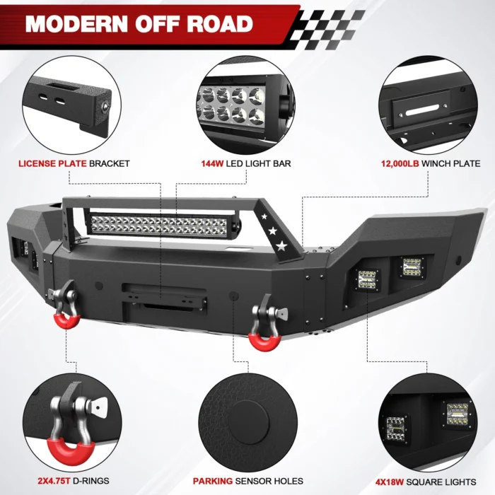 Front:Rear Bumper W:Lights+ Sensor Holes For 2015-2019 GMC Sierra 2500HD:3500 HD 2