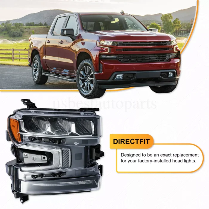 Full LED Headlight RH Right Passenger For 2019 2020 2021 Chevy Silverado 1500