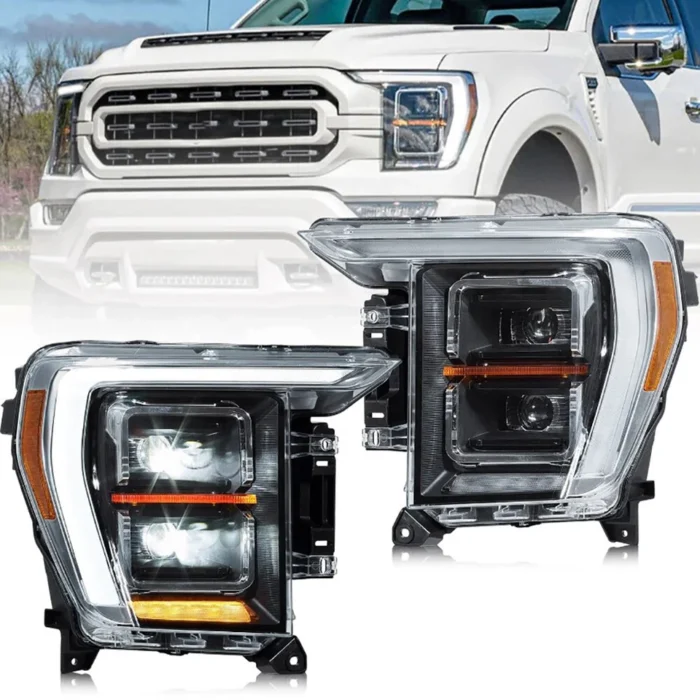 Full LED Projector Headlights For 2021-2023 Ford F-150 Front Lamps A Pair