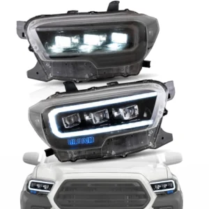 LED Headlights Clear Reflector for 2016-2023 Toyota Tacoma W/Sequential Lamp Set