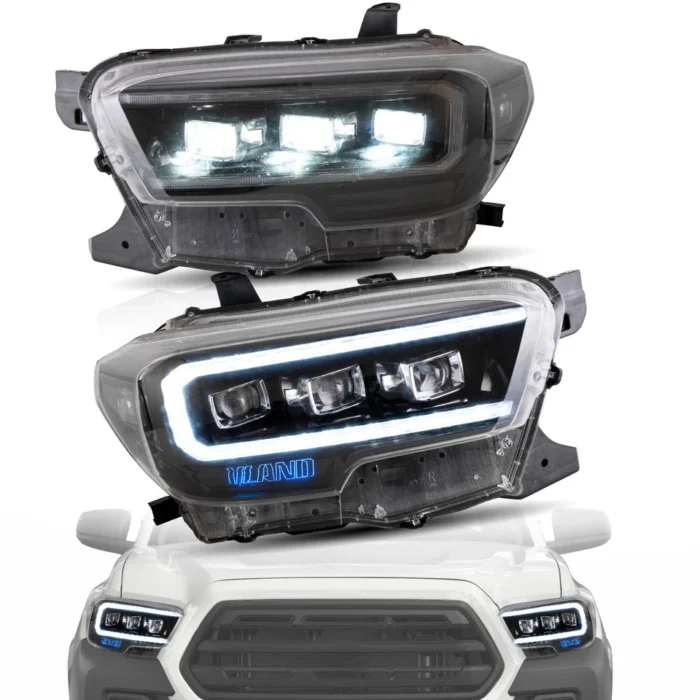 LED Headlights Clear Reflector for 2016-2023 Toyota Tacoma W:Sequential Lamp Set