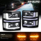 L+R [TURN SIGNAL+LED RUNNING LIGHT BAR] Headlight for 14-15 Chevy Silverado 1500