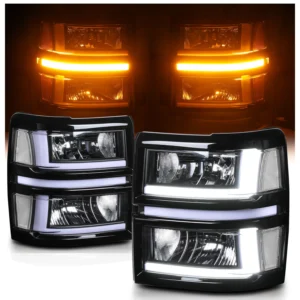L+R [TURN SIGNAL+LED RUNNING LIGHT BAR] Headlight for 14-15 Chevy Silverado 1500