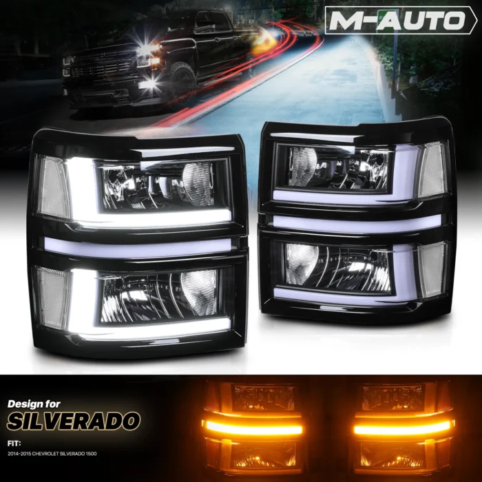 L+R [TURN SIGNAL+LED RUNNING LIGHT BAR] Headlight for 14-15 Chevy Silverado 1500