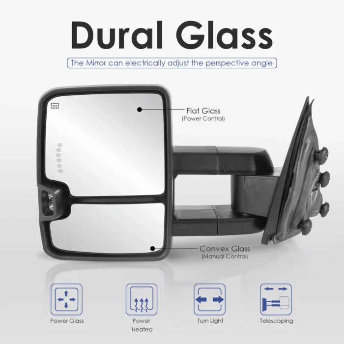 Painted White Power Heated Tow Mirrors For 2014-18 Silverado 1500 2500HD 3500HD 2