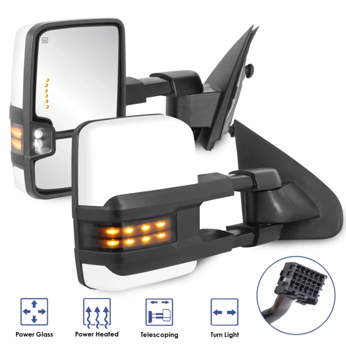 Painted White Power Heated Tow Mirrors For 2014-18 Silverado 1500 2500HD 3500HD