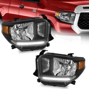 Pair LED DRL Black Headlights For 2014-2021 Toyota Tundra Amber Corner Lamps L+R