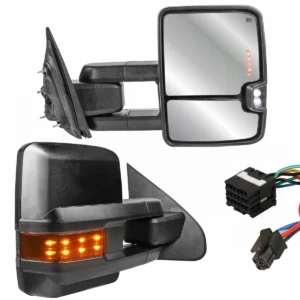 Pair Tow Mirrors For 14-18 GMC Sierra w/ Power Heated Fold Extended Turn Signal
