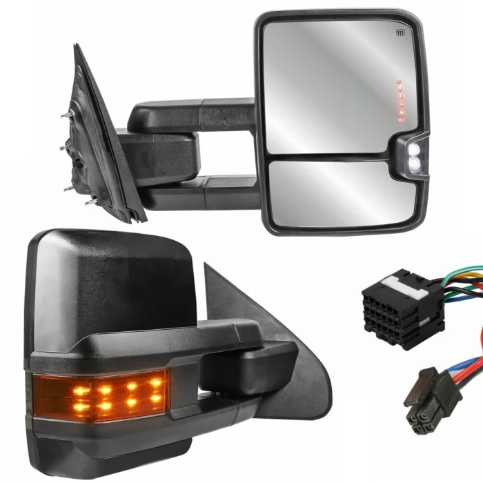 Pair Tow Mirrors For 14-18 GMC Sierra w: Power Heated Fold Extended Turn Signal