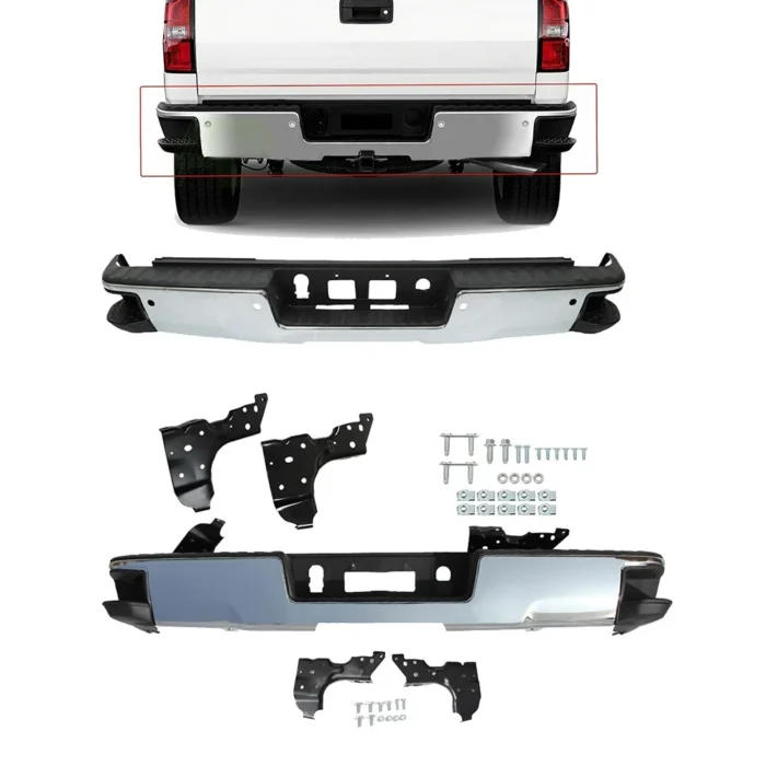 Rear Bumper Assembly Chrome For Chevy Silverado:GMC Sierra 1500 2014-2018 Steel Rear Bumper Assembly Chrome For Chevy Silverado:GMC Sierra 1500 2014-2018 Steel