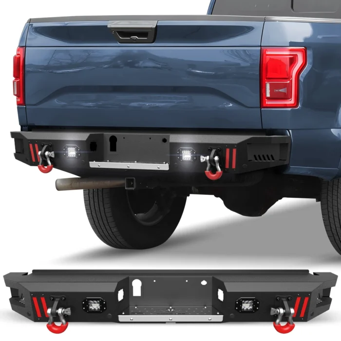 Rear Bumper For 2021-2023 Ford F-150 F150 Off-Road Bumper w:LED Lights D-Ring